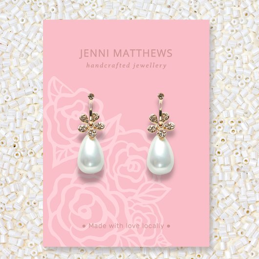 バラエレガントフラワーサーモンピンクイヤリングディスプレイ 名刺