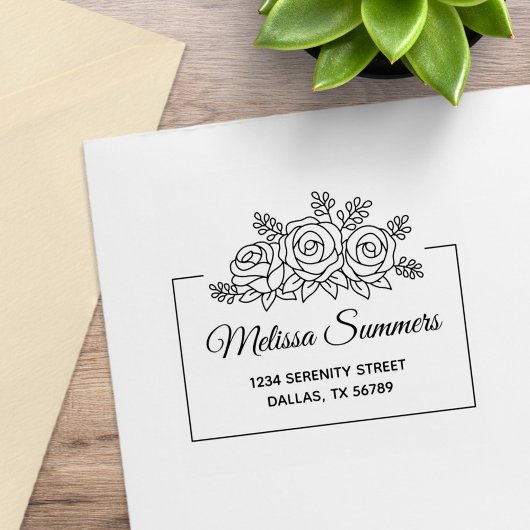 バラエレガントフラワーブーケフレームアドレス ラバースタンプ