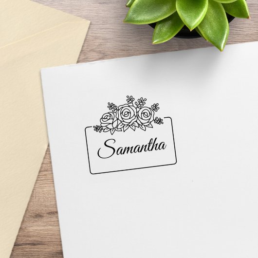 バラエレガントフラワーブーケフレーム名前をカスタムする1x1 ラバースタンプ