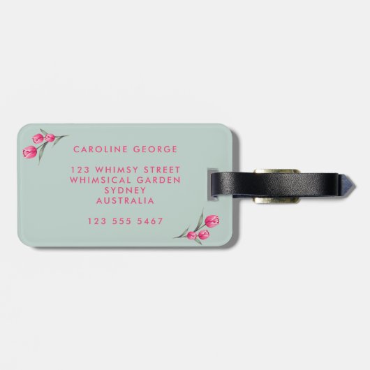 バラエレガントフローラシックスタイリッシュグリーンラゲージタグ ラゲッジタグ (裏面横)