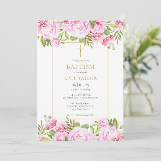 バラエレガントフローラバプテスマ《キリスト教》洗礼式や命名式 招待状 (スタンド正面)