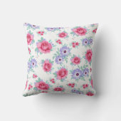 バラエレガントフローラピンクパープルホワイトパターン クッション (裏面)