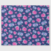 バラエレガントフローラピンク紫ブルーパターン ラッピングペーパー (フラット)