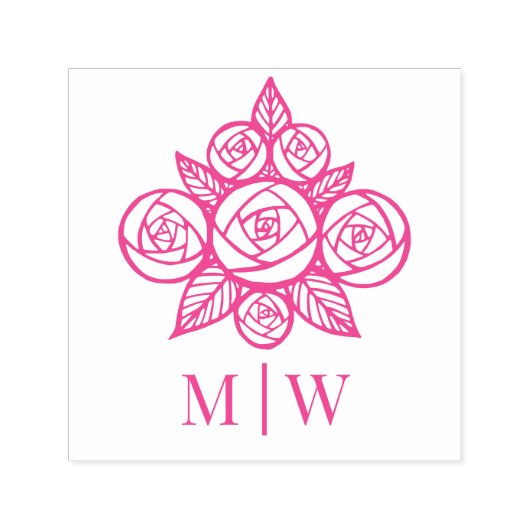 バラエレガントフローラブーケカップルイニシャル セルフインキングスタンプ (デザイン)