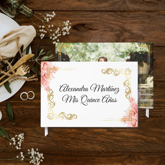 バラエレガントフローラホワイト金ゴールドフレームキンセアニラ ゲストブック