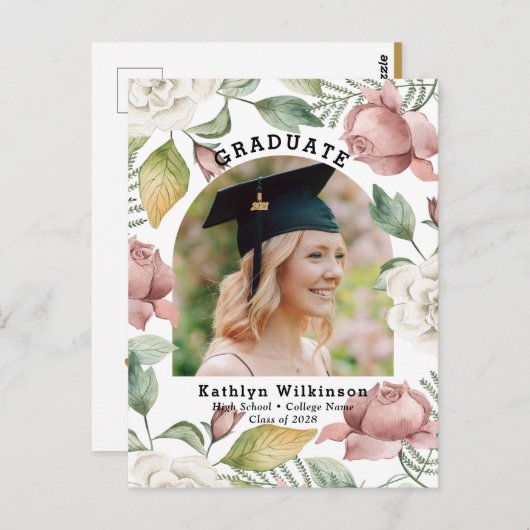 バラエレガントフローラ写真の卒業発表 ポストカード (正面/裏面)