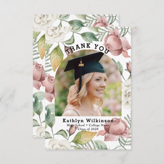 バラエレガントフローラ写真卒業ありがとう サンキューカード (正面/裏面)