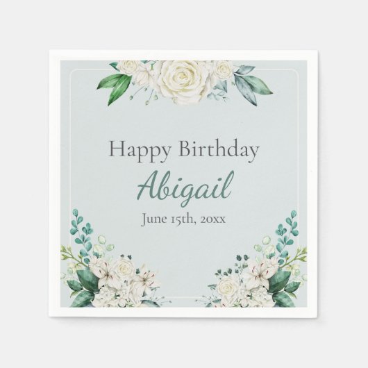 バラエレガントフローラ80th誕生日パーティー任意の年齢 スタンダードカクテルナプキン (正面)