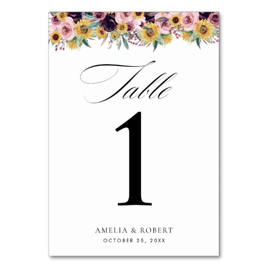 バラエレガントブルゴーニュひまわりフローラ結婚ズ テーブルナンバー (正面)
