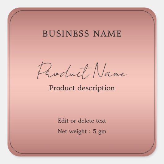 バラエレガントミニマルモダン製品ラベル スクエアシール (正面)
