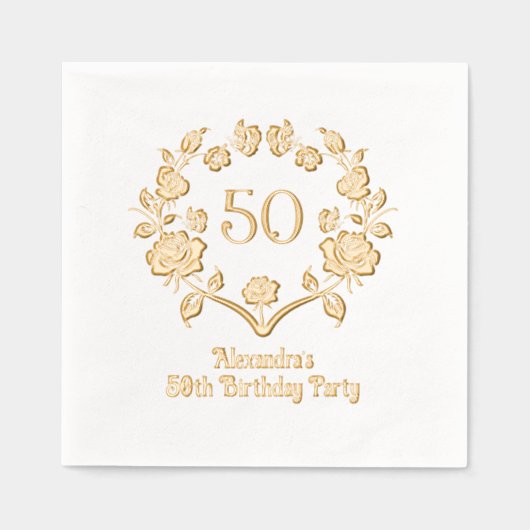 バラエレガントリースフレーム誕生日パーティー 箔ナプキン (正面)