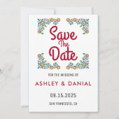 バラエレガントリースフローラ結婚式日付の保存 招待状 (正面)