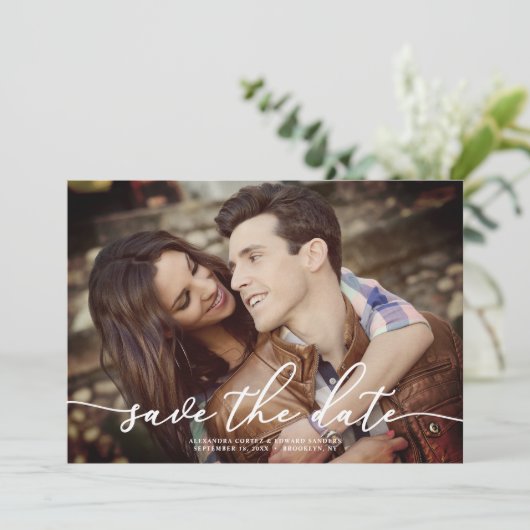 バラエレガント写真が日付を保存 招待状 (スタンド正面)