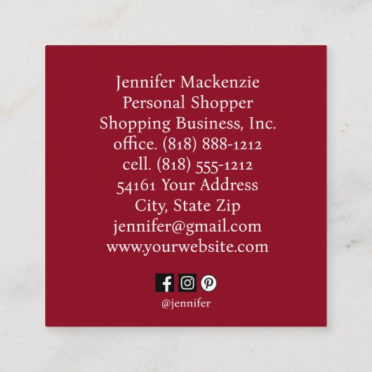 バラエレガント女性 スクエア名刺 (裏面)