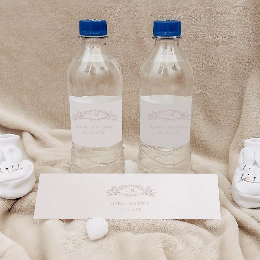 バラエレガント植物紋章モノグラ結婚ム ペットボトルラベル
