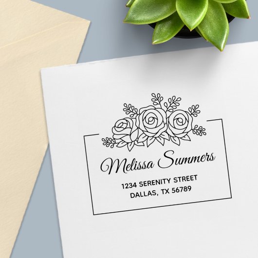 バラエレガント花束フラワーフレームアドレス セルフインキングスタンプ