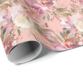 バラエレガント花模様赤面ピンク ラッピングペーパー (ロールコーナー)