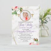 バラエレガント赤面大理石ファーストコミュニオン 招待状 (スタンド正面)