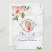 バラエレガント赤面大理石ファーストコミュニオン 招待状 (裏面)