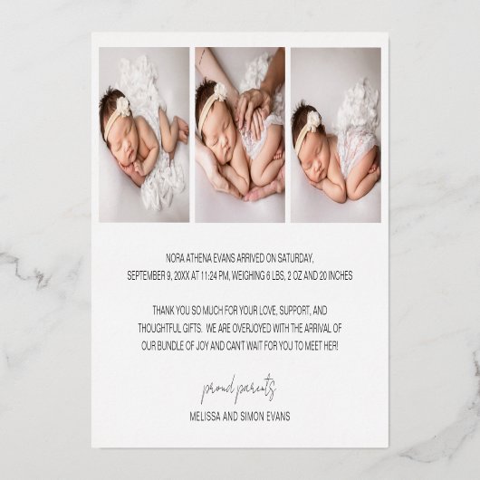 バラエレガント金ゴールドありがとうお誕生発表 箔招待状 (裏面)