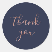 バラエレガント金ゴールドありがとう |ネイビーラウンドステッカー