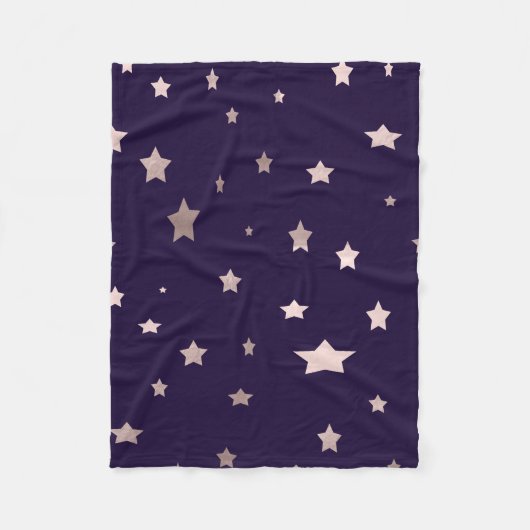 バラエレガント金ゴールドが紫色の背景に星を付ける フリースブランケット (正面)