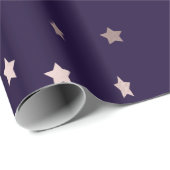 バラエレガント金ゴールドが紫色の背景に星を付ける ラッピングペーパー (ロールコーナー)