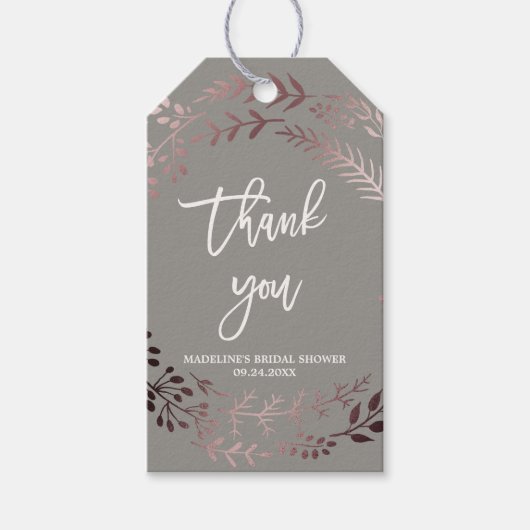 バラエレガント金ゴールドとグレーブライダルシャワーありがとう ギフトタグ (正面)