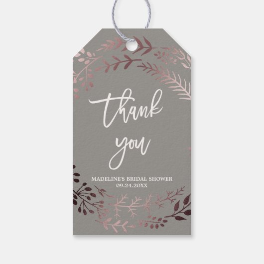 バラエレガント金ゴールドとグレーブライダルシャワーありがとう ギフトタグ (裏面)