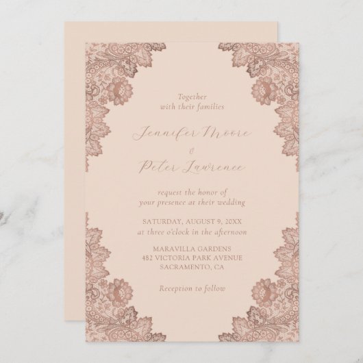 バラエレガント金ゴールドとシャンパ結婚ーニュ 招待状 (正面/裏面)