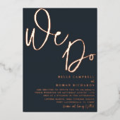 バラエレガント金ゴールドとダークブルーの「私たちは行う結婚」 箔招待状 (正面)