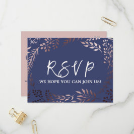 バラエレガント金ゴールドとネイビーソングリクエストRSVP インビテーションポストカード