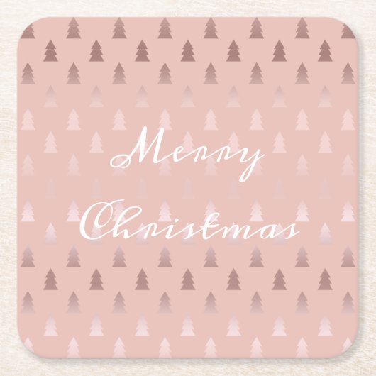 バラエレガント金ゴールドとピンクのクリスマスツリーパターン スクエアペーパーコースター (正面)