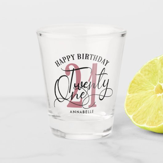 バラエレガント金ゴールドとブラック21歳誕生日  ショットグラス (正面)
