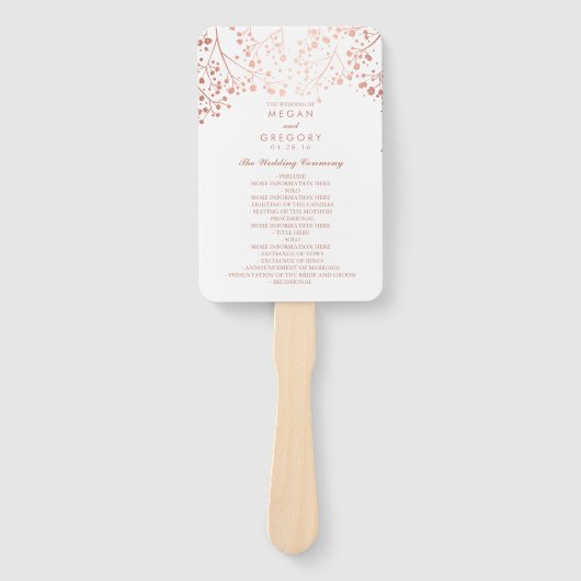 バラエレガント金ゴールドとホワイト結婚式 プログラム ハンドファン (正面)