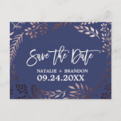 バラエレガント金ゴールドと海軍の結婚式の日付を保存 案内ポストカード (正面)