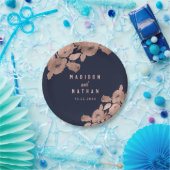 バラエレガント金ゴールドと海軍フローラズ結婚ナプキン ペーパープレート (パーティー)