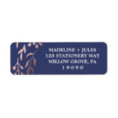 バラエレガント金ゴールドと海軍 |リーフフレーム結婚ズ ラベル (正面)