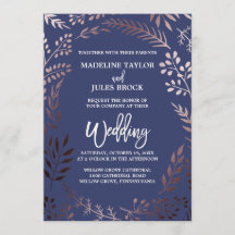 バラエレガント金ゴールドと海軍 |リーフフレーム結婚ズ