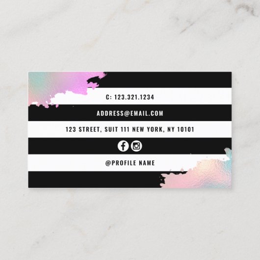 バラエレガント金ゴールドと緑のはさみヘアスタイリスト 名刺 (裏面)