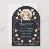 バラエレガント金ゴールドアールヌーボー結婚フールズアーチ 招待状 (正面)