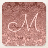 バラエレガント金ゴールドウェディングレセプションモノグラム スクエアペーパーコースター (正面)