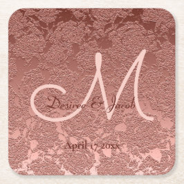 バラエレガント金ゴールドウェディングレセプションモノグラム スクエアペーパーコースター