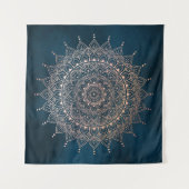 バラエレガント金ゴールドオンティール(緑がかった色)フローラヘンナマンダラ タペストリー (正面(横))