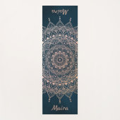 バラエレガント金ゴールドオンティール（緑がかった色）フローラヘンナマンダラ ヨガマット (正面)