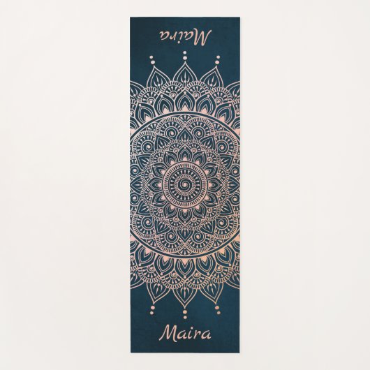 バラエレガント金ゴールドオンティール(緑がかった色)フローラヘンナマンダラ ヨガマット (正面)