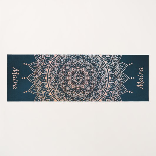 バラエレガント金ゴールドオンティール（緑がかった色）フローラヘンナマンダラ ヨガマット (正面(横))