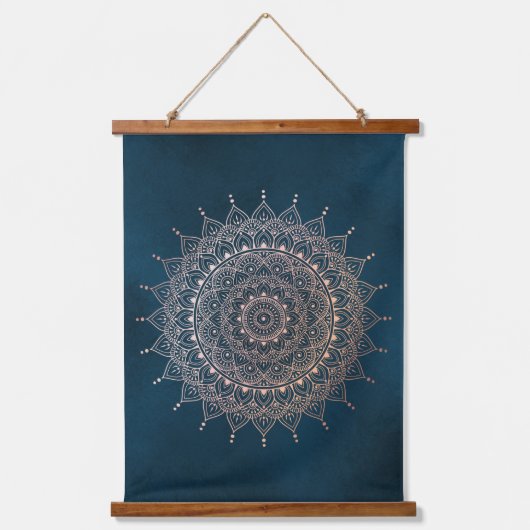 バラエレガント金ゴールドオンティール（緑がかった色）フローラヘンナマンダラ 吊り下げ型タペストリー (正面)