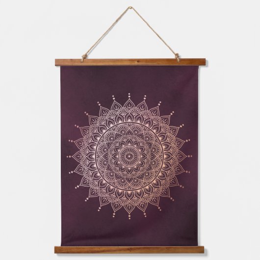 バラエレガント金ゴールドオンブルゴーニュフローラヘナマンダラ 吊り下げ型タペストリー (正面)