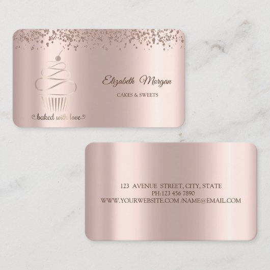 バラエレガント金ゴールドカップケーキ,スイーツ 名刺 (正面/裏面)